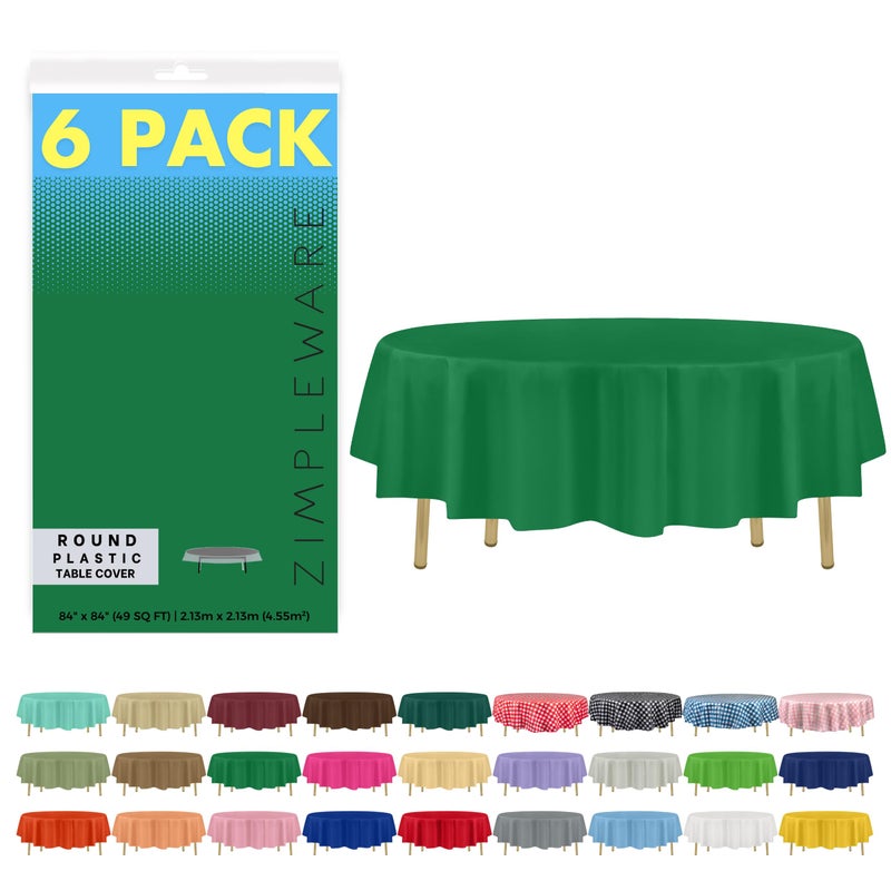 ZIMPLEWARE Premium Green Plastic Table Cloth Disposable (6 Pack) Round Tablecloth (84in) Party Table Cloths Disposable, Perfect Table Cloth Round Cover for Any Table Up to 6 Feet - Image 1